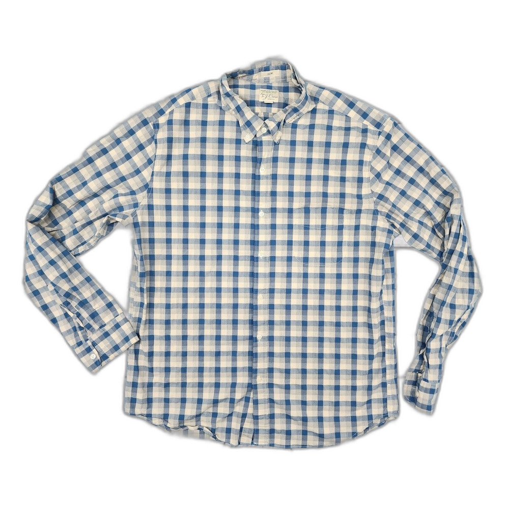 J Crew Men's Shirt Blue Plaid Secret Wash Size XL Stretch
